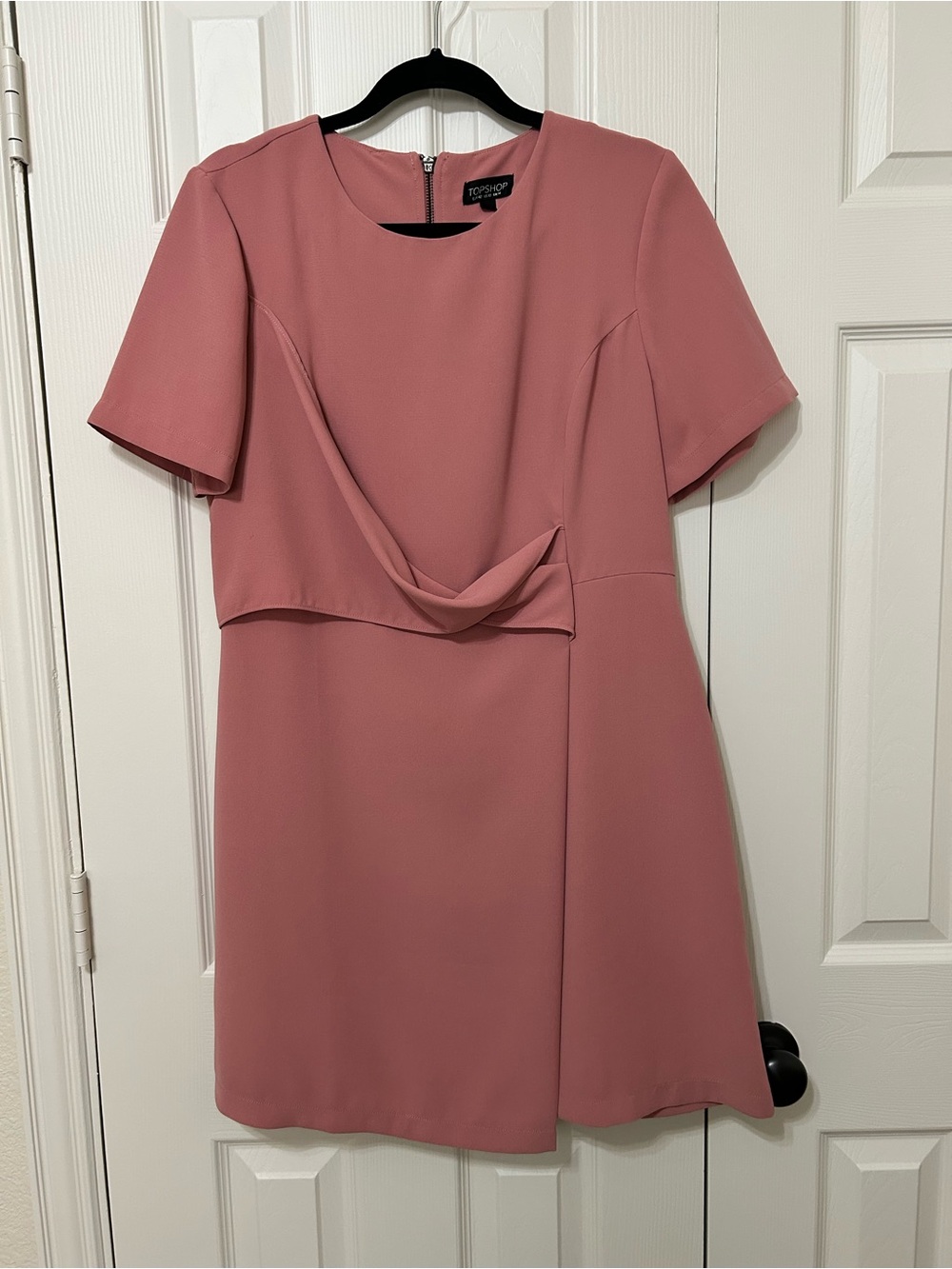 Topshop Dusty Rose Short Sleeve Midi Dress w/ Draped Waist sz10 office feminine